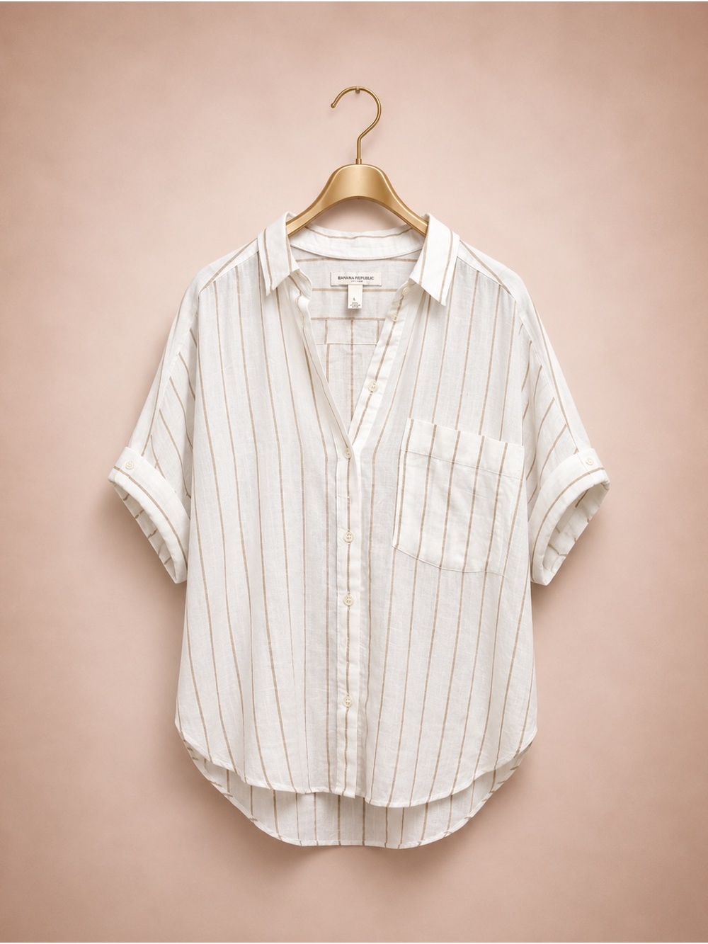Banana Republic Cream Button-Down with Tan Stripes